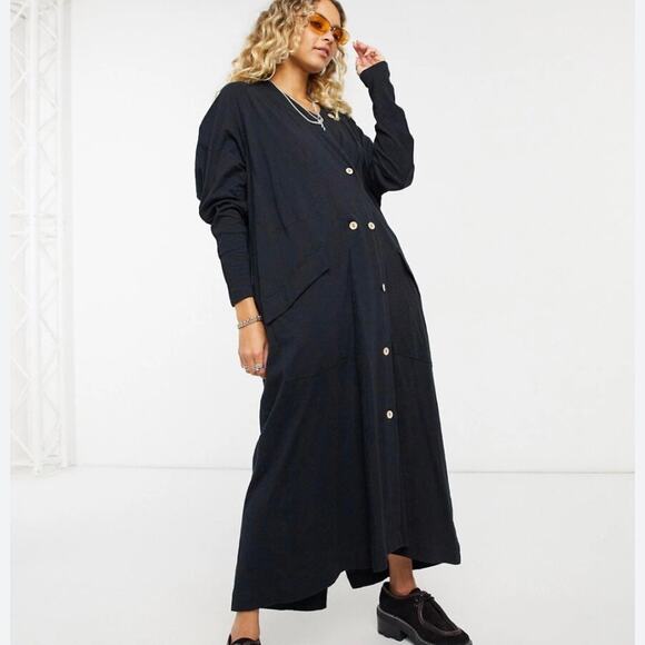 Intimately Free People Until Now Maxi Cardigan Black Knit Sz M Oversized Casual - Picture 1 of 13